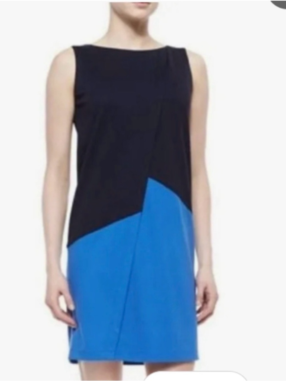 Lafayette 148 New York Colorblock Navy and Blue Sleeveless Dress